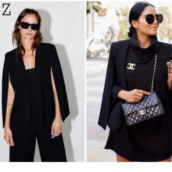 Zara Elegant Black Cape Blazer - Picture 3 of 5